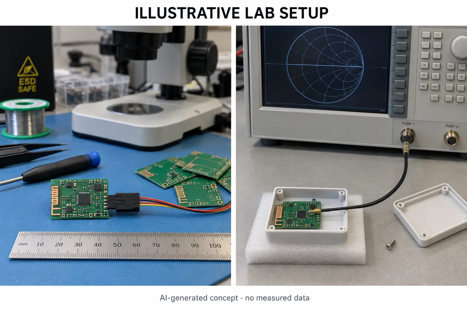 PCB 수령 검사와 케이스 상태의 VNA 시험을 설명하는 이미지